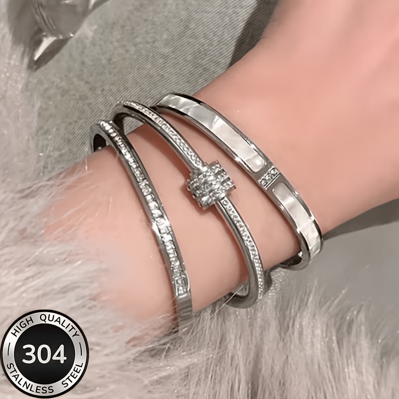 3pc 304 Stainless Steel Stackable Bangle Set for Women